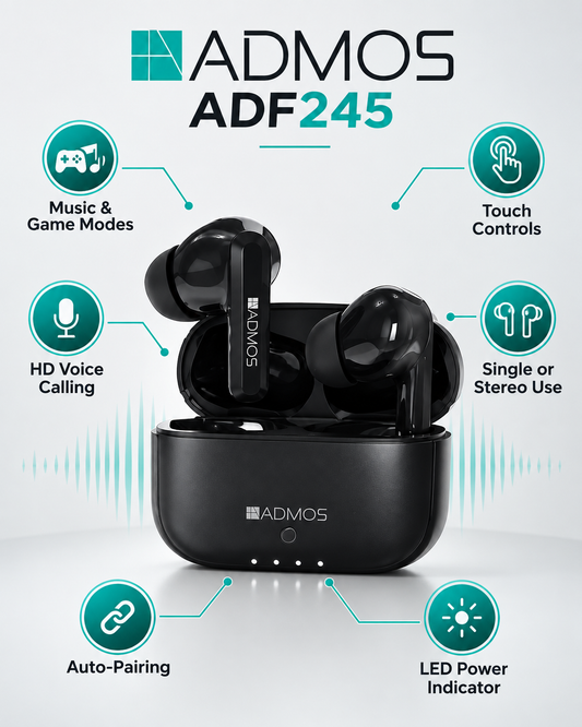 ADMOS ADF245 Wireless Earbuds – Music & Game Modes