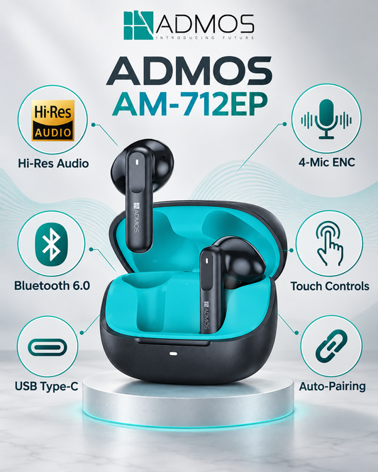 ADMOS AM-712EP Wireless Earbuds – Hi-Res Audio & 4-Mic ENC