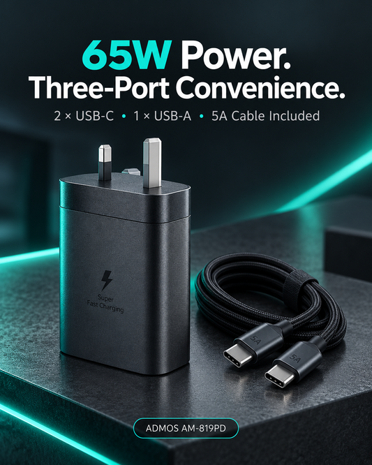 ADMOS AM-819PD 65W PD Trio Charger – With 5A USB-C Cable