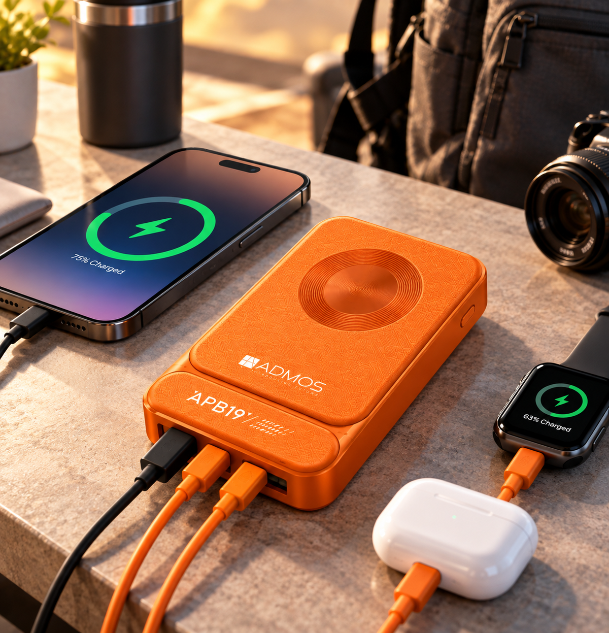 Admos APB19 10,000mAh Fast Charging Power Bank – LED Digital Display, Dual Output