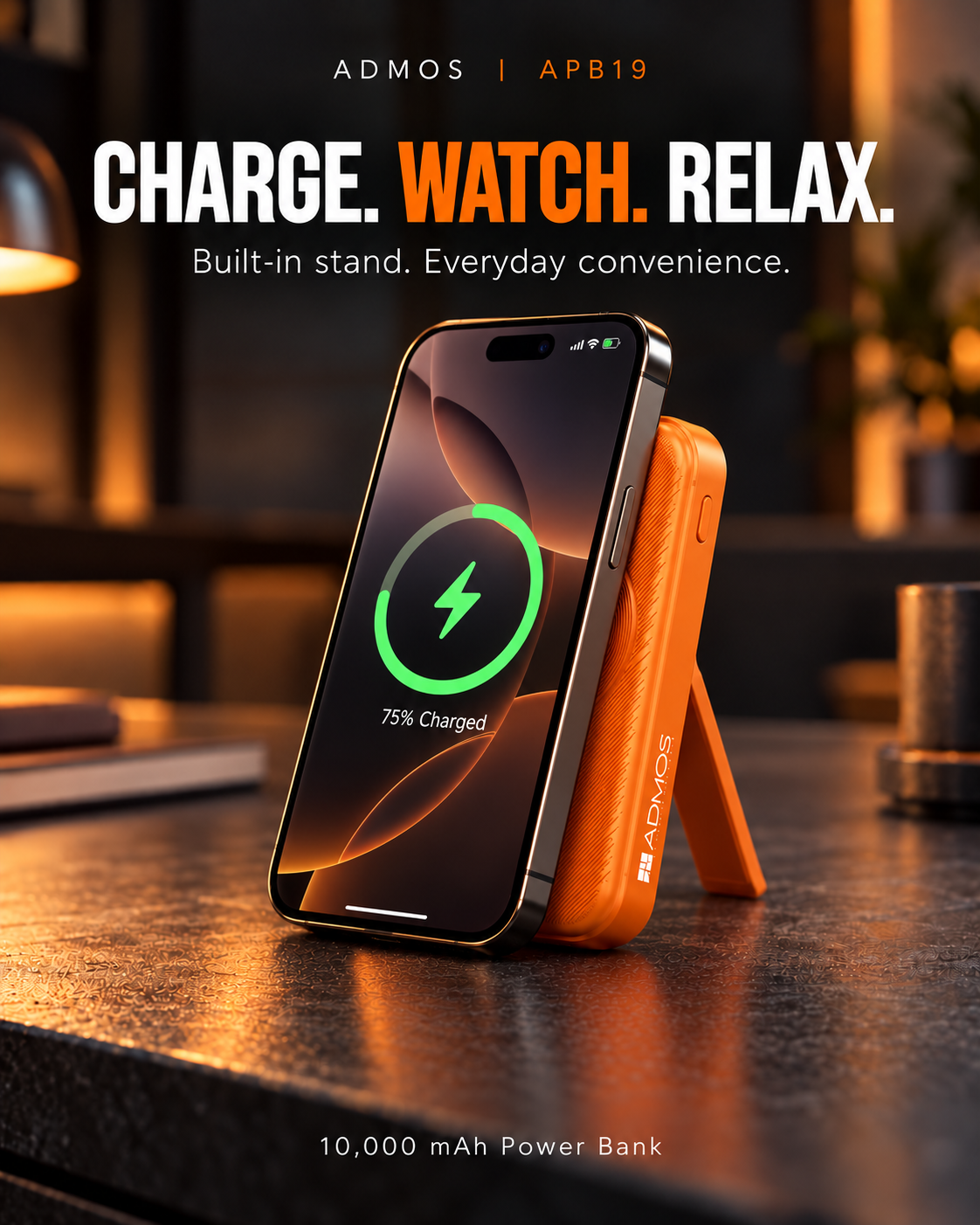 Admos APB19 10,000mAh Fast Charging Power Bank – LED Digital Display, Dual Output