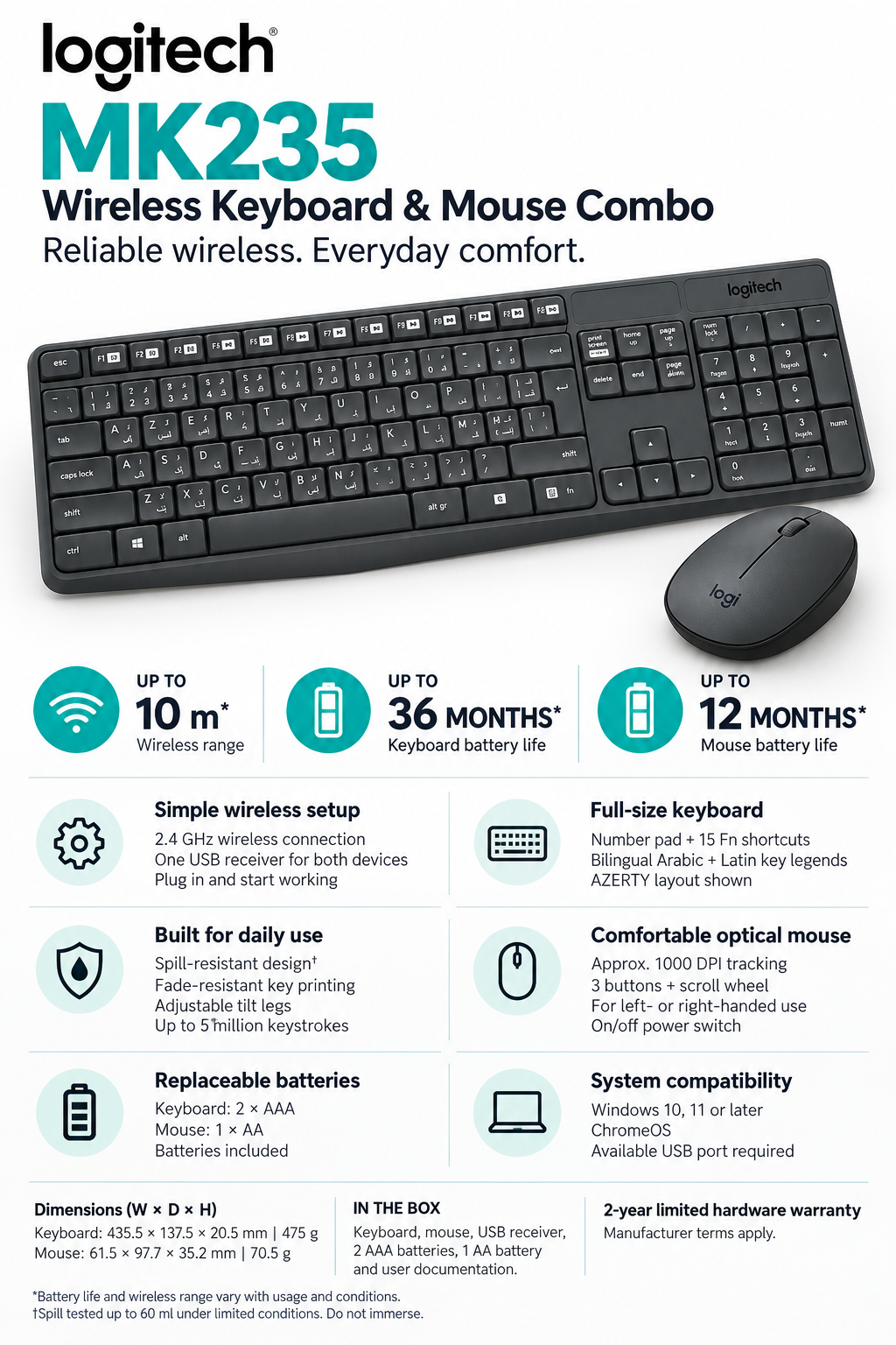 Logitech MK235 Wireless Keyboard and Mouse Combo