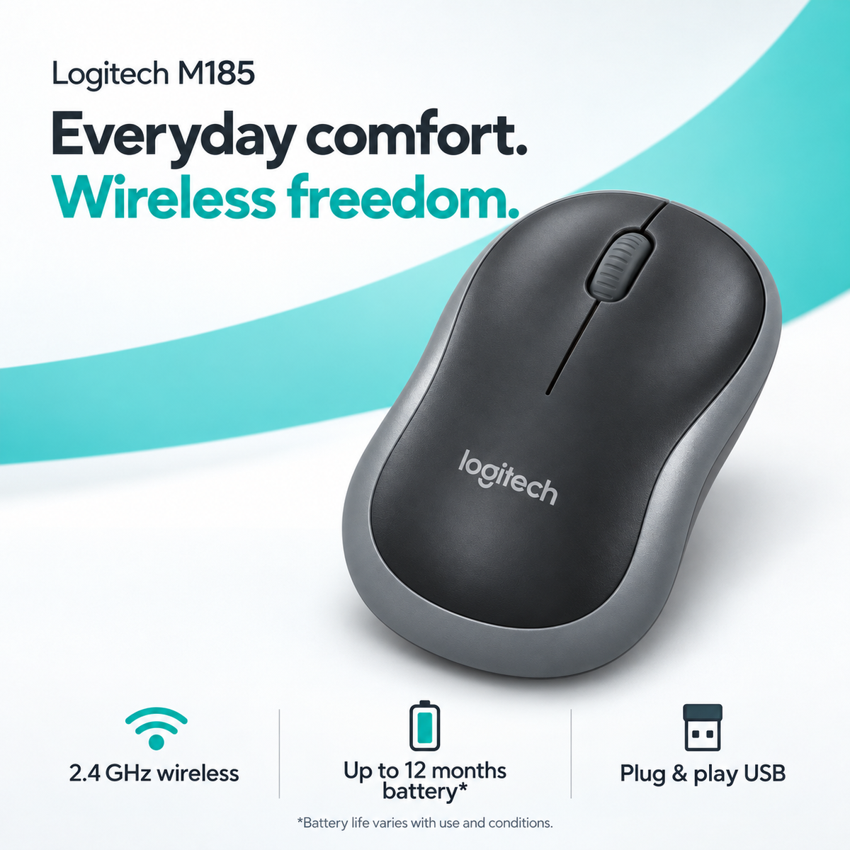 Logitech M185 Wireless Mouse – Grey