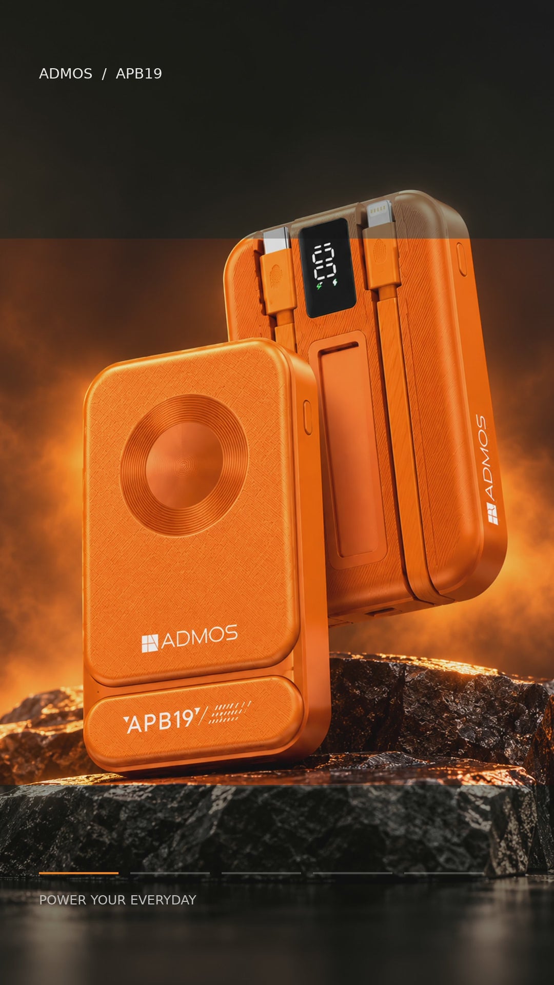Admos APB19 10,000mAh Fast Charging Power Bank – LED Digital Display, Dual Output